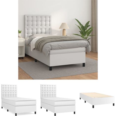 The Living Store Boxspringbett mit Matratze Weiß 80x200 cm Kunstleder - Betten & Bettgestelle