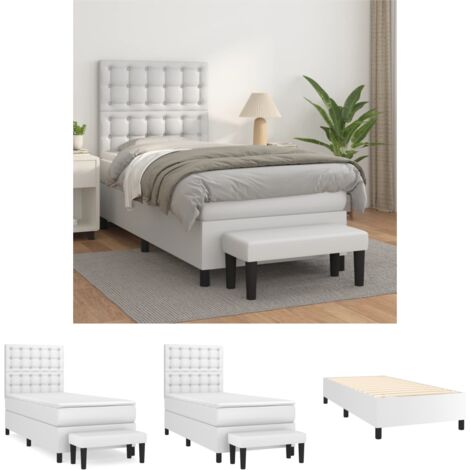 The Living Store Boxspringbett mit Matratze Weiß 90x200 cm Kunstleder - Betten & Bettgestelle