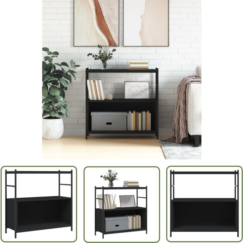 The Living Store - Bücherregal Schwarz 80x30x78, 5 Cm Holzwerkstoff Und Eisen - Bucheregal - Bücherregal Schwarz - Industrielles Regal - Regal