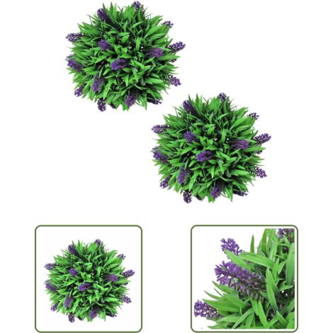 The Living Store Buchsbaumkugel mit Lavendel 2 Stk. Künstlich 28 cm - Buchsbaumkugeln - Kunstpflanzen - Dekorative Kugelpflanzen - Gartenplastik - Indoorpflanzen