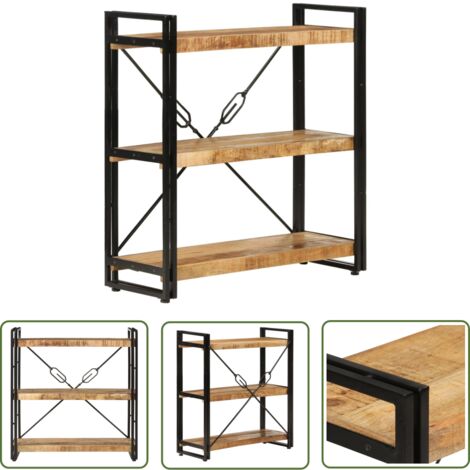 The Living Store Bücherregal 3 Fächer 77x30x80 cm Massivholz Mango und Eisen - Buche Regal - Holzmöbel - Mangoholz Regal - Bücherstand - Wohnzimmerschränke