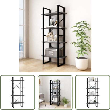 The Living Store Bücherregal 4 Böden Grau 60x30x140 cm Massivholz Kiefer - Industrielles Design - Buche Regal - Bücherregal Grau - Regal Aus Massivholz - Bücheraufbewahrung