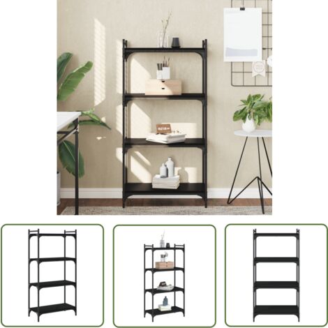 The Living Store Bücherregal 4 Böden Schwarz 60x30x120 cm Holzwerkstoff - Buche Regal - Bücherregal Schwarz - Regal Holzwerkstoff - Regal Mit Schubladen - Wohnraumorganisation
