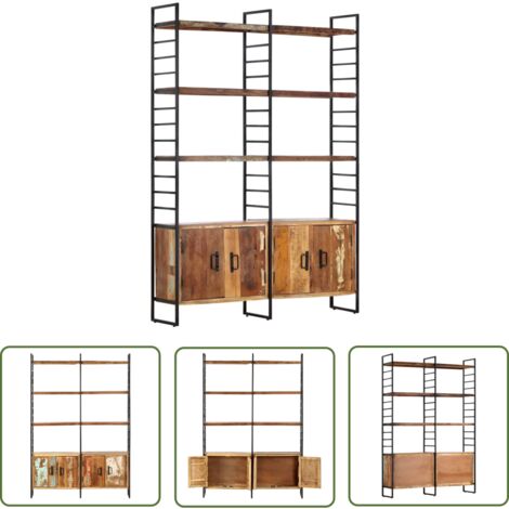 The Living Store Bücherregal 4 Ebenen 124x30x180 cm Altholz Massiv - Industrielles Regal - Bücherregal - Holzregal - Recyceltes Holz - Vintage Stil