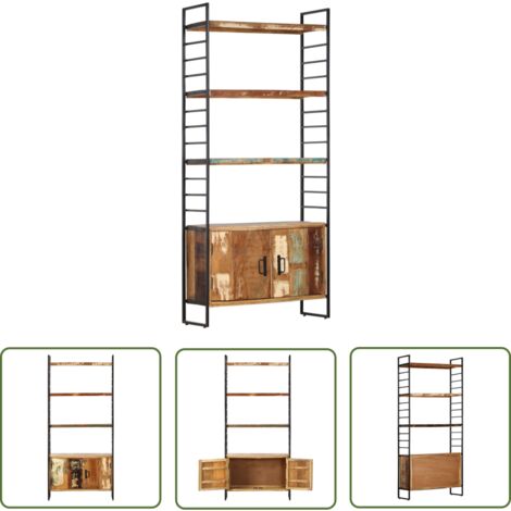 The Living Store Bücherregal 4 Ebenen 80x30x180 cm Altholz Massiv - Industrielles Regal - Bücherregal - Holzregal - Recyceltes Holz - Vintage Stil