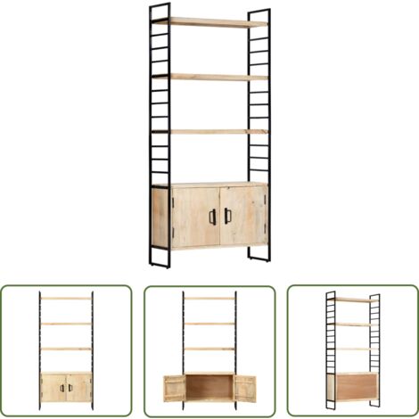 The Living Store Bücherregal 4 Ebenen 80x30x180 cm Mango Massivholz - Industrielles Regal - Holzregal - Bücherregal - Mangoholz Regal - Wohnraum Dekoration
