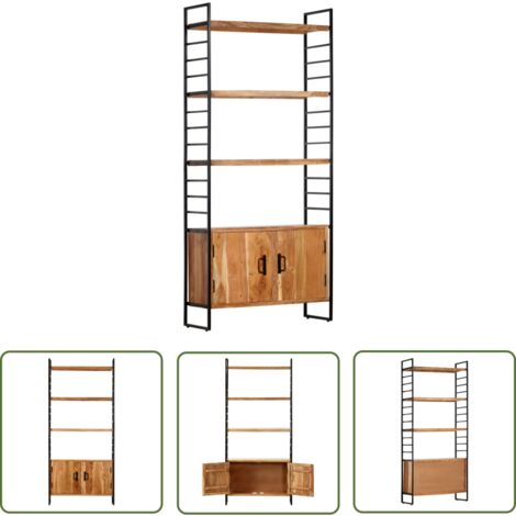 The Living Store Bücherregal 4 Ebenen 80x30x180 cm Massivholz Akazie - Industrielles Regal - Holzkasten - Bücherregal - Akzenttisch - Wohnraum Dekoration