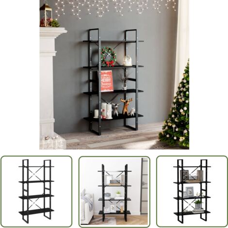 The Living Store Bücherregal 4 Fächer Schwarz 80x30x140 cm Holzwerkstoff - Industrielles Design - Bücherregal - Holzwerkstoffregal - Schwarzes Regal - Regal Schwarz