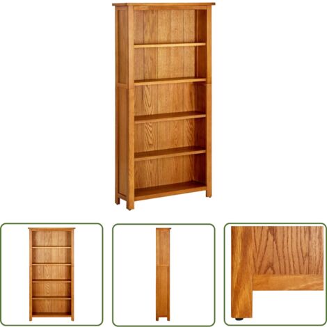 The Living Store Bücherregal 5 Fächer 70x22x140 cm Massivholz Eiche - Holzregal - Bucheichen - Bücherregal Massiv - Regal Wohnzimmer - Bücherregal Dekorativ