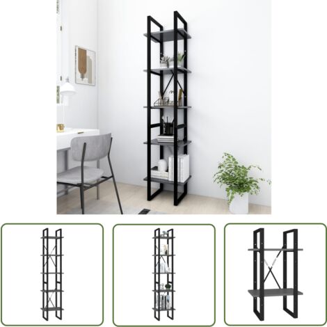 The Living Store Bücherregal 5 Fächer Grau 40x30x175 cm Holzwerkstoff - BucheRegal - Holzmöbel - Grau - Industrielles Design - Regal System