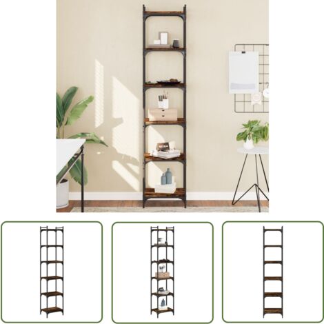 The Living Store Bücherregal 6 Böden Räuchereiche 40x30x188 cm Holzwerkstoff - Buche Regal - Bücherregal - Wohnraumorganisation - Holzregal - Industrielles Design