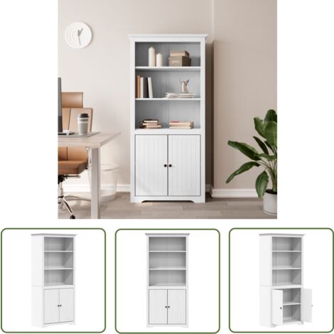 The Living Store Bücherregal BODO Weiß 82x40x173 cm Massivholz Kiefer - Buche Regal - Bücherregal Weiß - Kiefernholzmöbel - Wohnzimmereinrichtung - Landhaus Stil
