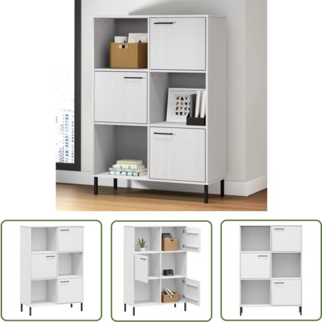 The Living Store Bücherregal OSLO mit Metallbeinen Weiß 90x35x128,5cm Massivholz - Buche Regal - Holzmöbel - Bücherständer - Wohnraum Dekoration - Vintage Stil