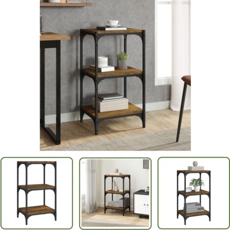The Living Store Bücherregal Räuchereiche 40x33x70,5 cm Holzwerkstoff und Stahl - BucheRegal - Industrielles Regal - Holzkasten - Regal Grau - Raumtrenner