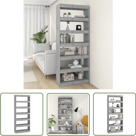 The Living Store Bücherregal/Raumteiler Betongrau 80x30x198 cm Holzwerkstoff - BucheRegal - Holzregal - Raumteiler - Wohnen - Dekoration