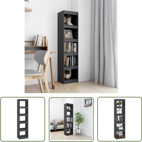 The Living Store Bücherregal/Raumteiler Grau 40x30x167,5 cm Massivholz Kiefer - Bücherregal - Massivholzmöbel - Raumteiler - Kiefernholz - Grau