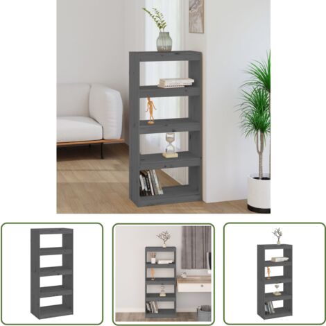 The Living Store Bücherregal/Raumteiler Grau 60x30x135,5 cm Massivholz Kiefer - Bücherregal - Massivholzmöbel - Raumteiler - Grau - Kiefernholz