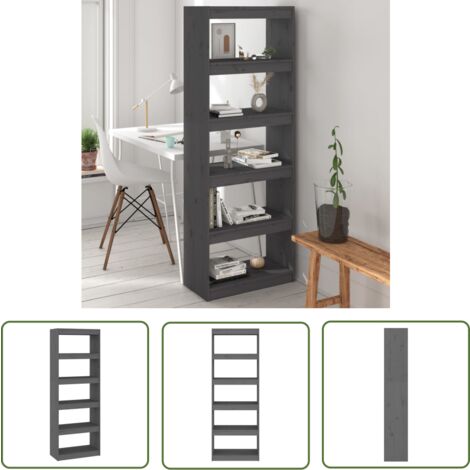 The Living Store Bücherregal/Raumteiler Grau 60x30x167,5 cm Massivholz Kiefer - Bücherregal - Holzregal - Raumteiler - Kiefernholz - Grau