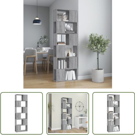 The Living Store Bücherregal/Raumteiler Grau Sonoma 60x24x186 cm - BucheRegal - Bücherregal Grau - Holzregal - Wohnzimmermöbel - Raumteiler