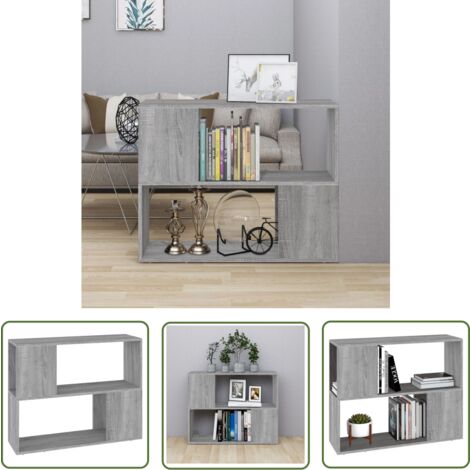 The Living Store Bücherregal/Raumteiler Grau Sonoma 80x24x63 cm - Buche Regal - Holz Regalböden - Wohnzimmer Einrichtung - Raumteiler - Grau Sonoma