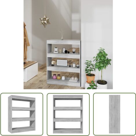 The Living Store Bücherregal/Raumteiler Grau Sonoma 80x30x103 cm Holzwerkstoff - Bücherregal - Holzregal - Raumteiler - Grau Sonoma - Wohnzimmer Dekoration