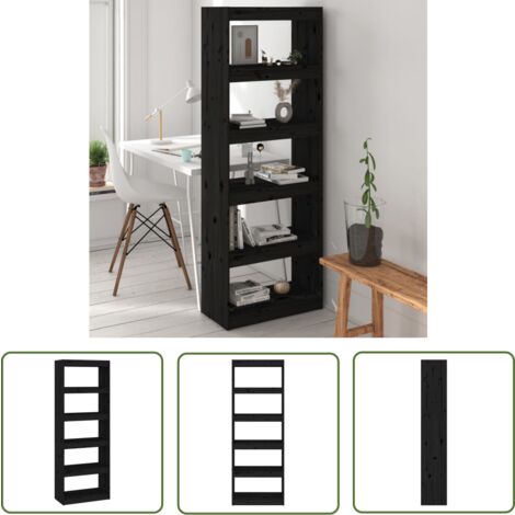 The Living Store Bücherregal/Raumteiler Schwarz 60x30x167,5 cm Massivholz Kiefer - Bücherregal - Regal Schwarz - Holzmöbel - Kiefer Massiv - Raumteiler
