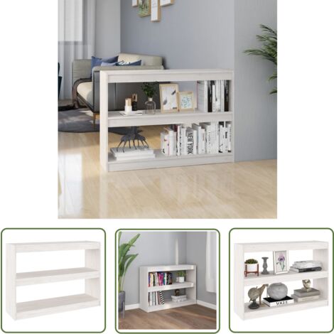 The Living Store Bücherregal Raumteiler Weiß 100x30x71,5 cm Massivholz Kiefer - Bücherregal - Raumteiler - Holzmöbel - Massivholzküche - Kiefernholz