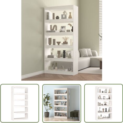 The Living Store Bücherregal/Raumteiler Weiß 80x30x167,4 cm Massivholz Kiefer - Bücherregal - Massivholzmöbel - Raumteiler - Weißes Bücherregal - Kiefernholz