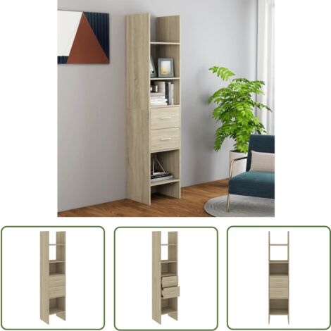 The Living Store Bücherregal Sonoma-Eiche 40x35x180 cm Holzwerkstoff - Bücherregal - Regal - Holzregal - Eiche Möbel - Wohnzimmer Dekoration