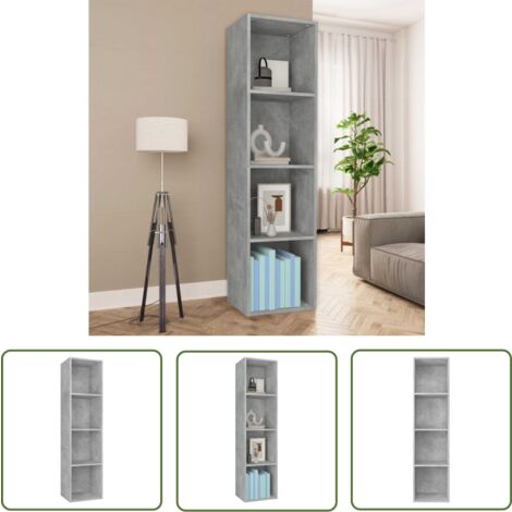 The Living Store Bücherregal/TV-Schrank Betongrau 36x30x143 cm Holzwerkstoff - Bücherregal - TV-Stand - Holzmöbel - Betongrau - Eichefarbenes Möbel