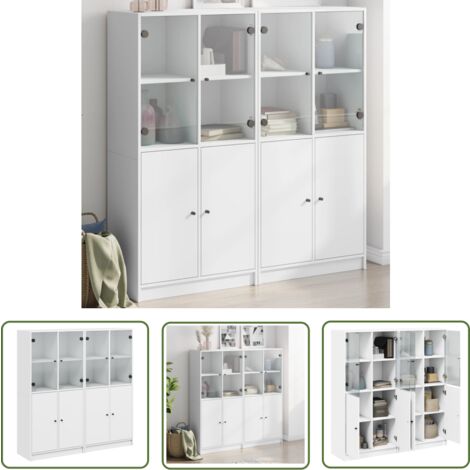 The Living Store Bücherschrank mit Türen Weiß 136x37x142 cm Holzwerkstoff - Buchschrank - Holzschrank - Regal - Wohnzimmer Möbel - Weißer Schrank
