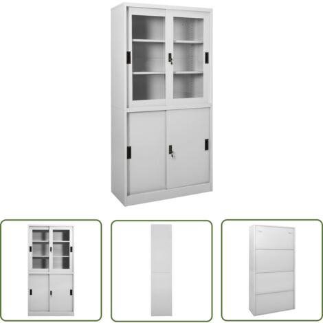 The Living Store Büroschrank mit Schiebetür Hellgrau 90x40x180 cm Stahl - Schreibtischschrank - Büroorganisation - Aktenschrank - Stauraum - Metallregal