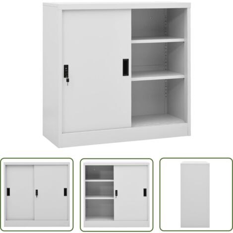 The Living Store Büroschrank mit Schiebetür Hellgrau 90x40x90 cm Stahl - Aktenschrank - Büroorganisation - Stauraum - Schreibtischschränkchen - Metallschrank