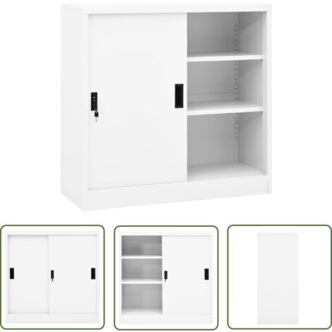 The Living Store Büroschrank mit Schiebetür Weiß 90x40x90 cm Stahl - Aktenschrank - Büroorganisation - Stauraum - Schreibtischschrankkasten - Metallschrank