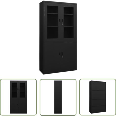 The Living Store Büroschrank Schwarz 90x40x180 cm Stahl - Aktenschrank - Büroorganisation - Stauraum - Metallschrank - Schreibtischschränkchen
