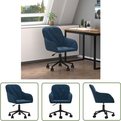 The Living Store Bürostuhl Drehbar Blau Samt - Samtsessel - Drehstuhl - Bürostuhl Blau - Ergonomischer Stuhl - Höhenverstellbar