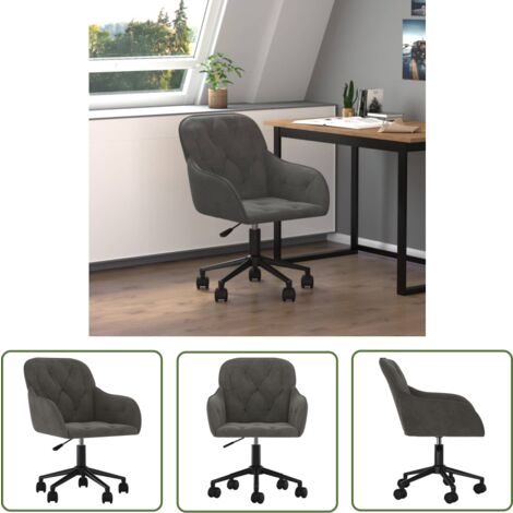 The Living Store Bürostuhl Drehbar Dunkelgrau Samt - Bürostuhl - Drehstuhl - Samtstuhl - Arbeitsplatzstuhl - Home Office Stuhl