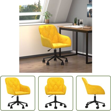The Living Store Bürostuhl Drehbar Gelb Samt - Bürostuhl - Drehstuhl - Samtstuhl - Gelber Stuhl - Arbeitsplatzstuhl
