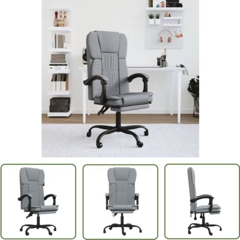 The Living Store Bürostuhl mit Liegefunktion Hellgrau Stoff - Bürostuhl - Schreibtischstuhl - Ergonomischer Stuhl - Höhenverstellbar - Drehbarer Stuhl