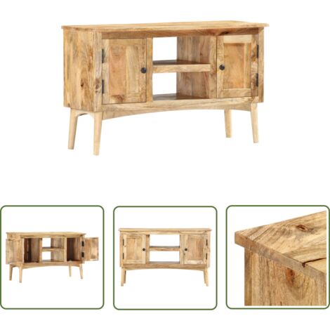 The Living Store Buffet 100x35x60 cm Bois de manguier massif - Buffet Rustique - Mobilier Vintage - Bois De Manguier - Rangement - Décoration Intérieure
