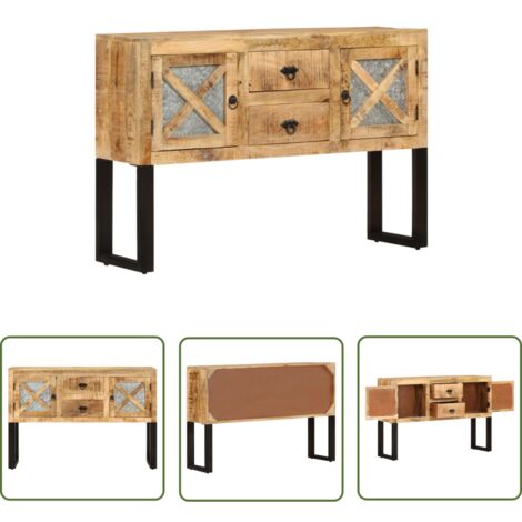 The Living Store Buffet 110x30x74 cm Bois de manguier brut - Buffet Industriel - Meuble Rangement - Bois De Manguier - Mobilier Salon - Décoration Intérieur