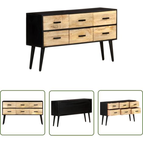 The Living Store Buffet 110x33x64 cm Bois de manguier massif - Buffet - Meuble De Rangement - Commode - Bois Massif - Manguier