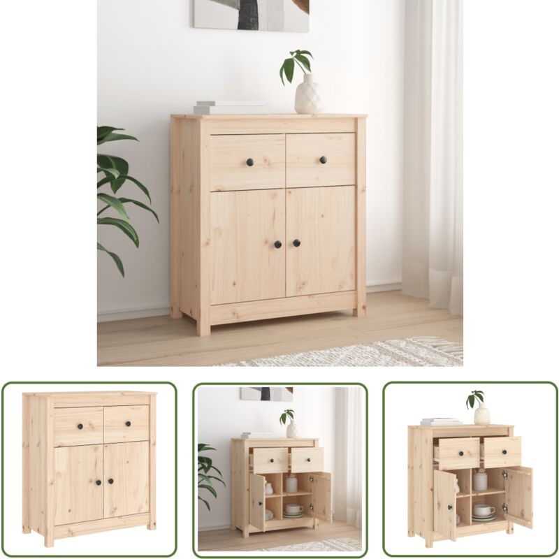 The Living Store Buffet 70x35x80 cm nois massif de pin - Buffet En Bois - Meuble De Rangement - Buffet Design - Mobilier Salon - Commode