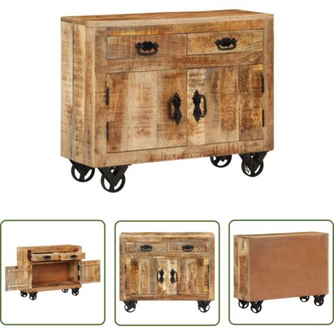The Living Store Buffet 80x30x65 cm bois de manguier brut massif - Buffet En Bois - Mobilier Retro - Armoire Laterale - Commode - Rangement Maison