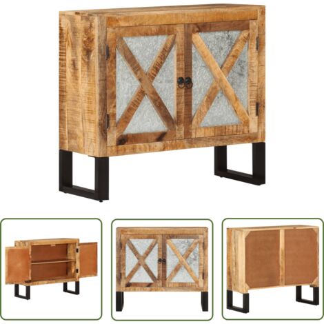 The Living Store Buffet 80x30x71 cm bois de manguier brut massif et métal - Buffet - Meuble De Rangement - Commode - Armoire - Mobilier