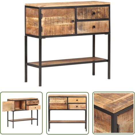 The Living Store Buffet 85x30x80 cm Bois de manguier brut - Buffet Industriel - Meuble Rangement - Armoire Laterale - Bois De Manguier - Design Moderne