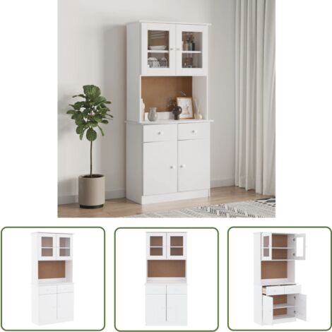 The Living Store Buffet ALTA blanc 77x35x165 cm bois massif de pin - Buffet Design Moderne - Meuble Rangement - Armoire Blanche - Mobilier Salon - Buffet Bois Massif