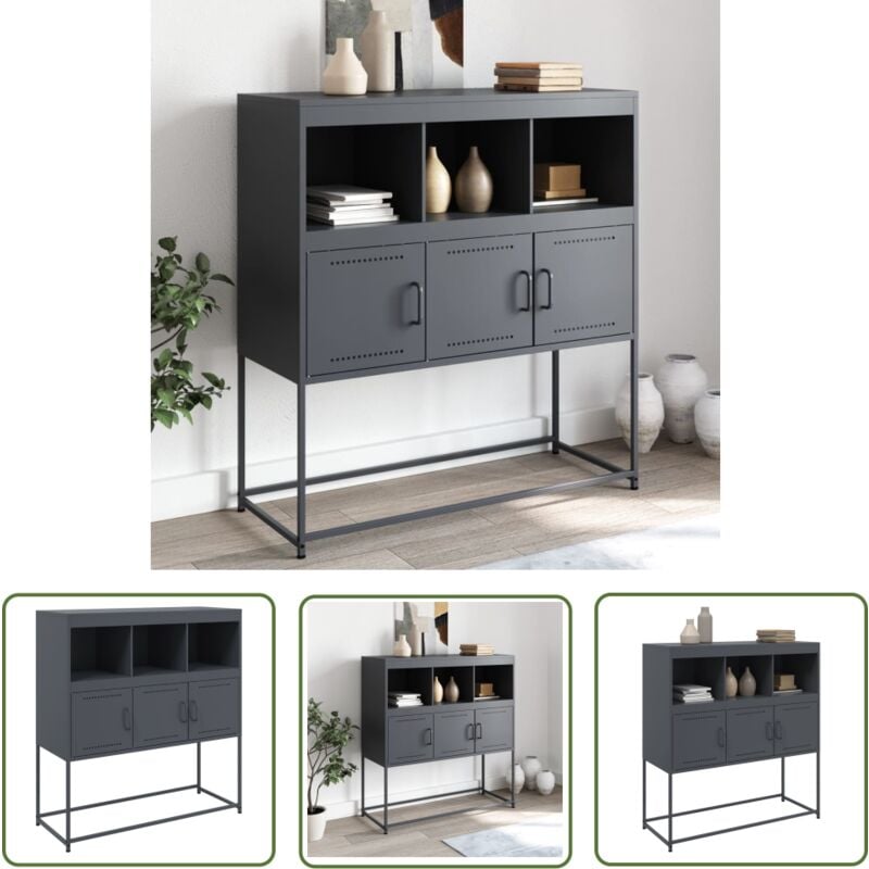 The Living Store - Buffet anthracite 100,5x39x107 cm acier - Buffet Design Moderne - Meuble Rangement Cuisine - Armoire Entrée - Buffet Industriel
