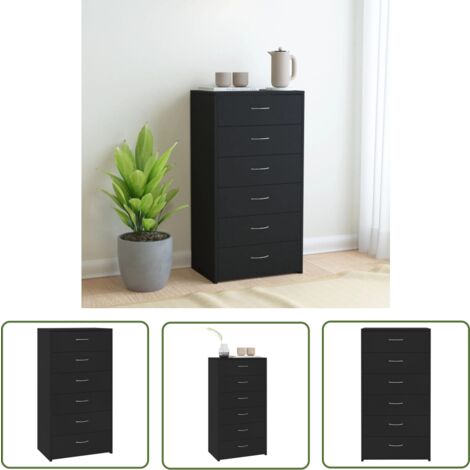 The Living Store Buffet avec 6 tiroirs Noir 50x34x96 cm Bois d'ingénierie - Buffet Noir - Meuble Rangement - Commode Tiroir - Mobilier Salon - Armoire Moderne