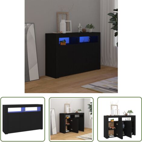 The Living Store Buffet avec lumières LED noir 115,5x30x75 cm - Meuble De Rangement - Buffet Moderne - Meuble TV - Éclairage Led - Décoration Intérieure